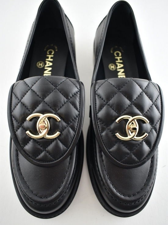 Shoes - CC Black Quilted Leather Loafers with Gold CC Hardware size 6